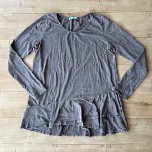 Catoyant Gray Peplum Tunic Top Womens Large Long Sleeve Cotton Blend